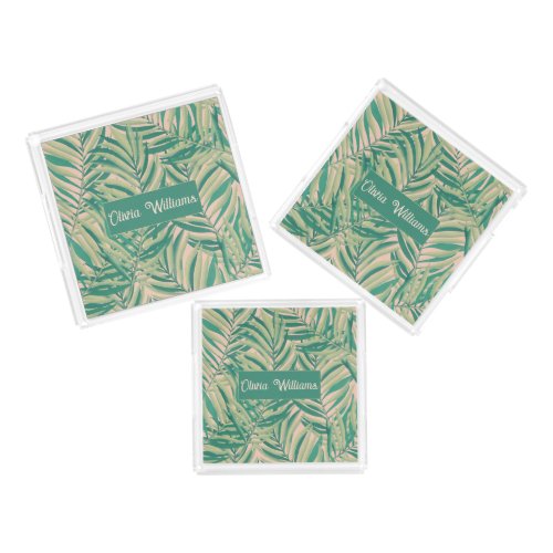Green Palm Leaves Aesthetic Acrylic Tray