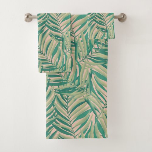 Green Palm Leaves Aesthetic Bath Towel Set