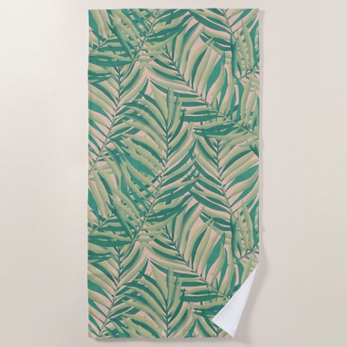 Green Palm Leaves Aesthetic Beach Towel