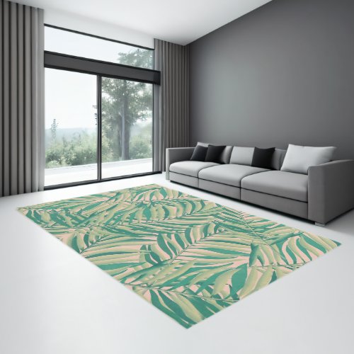 Green Palm Leaves Aesthetic Rug