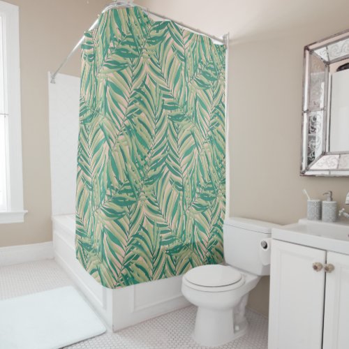 Green Palm Leaves Aesthetic Shower Curtain