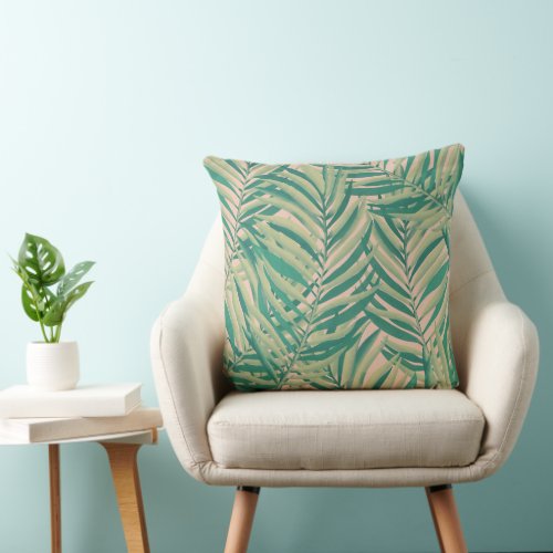 Green Palm Leaves Aesthetic Throw Pillow