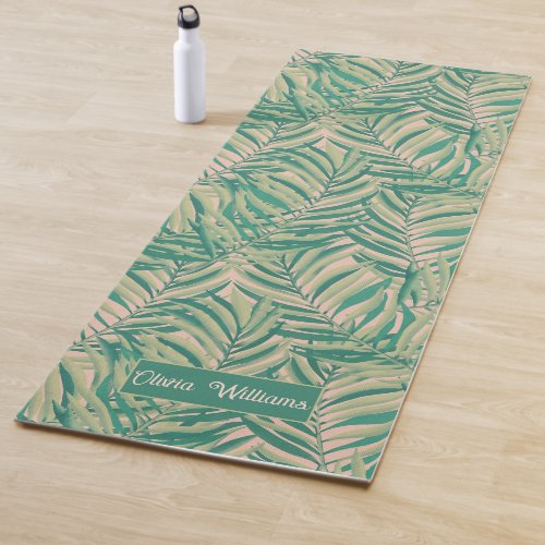 Green Palm Leaves Aesthetic Yoga Mat