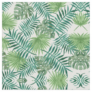 Green Palm Leaves Art Watercolor Fabric Pattern