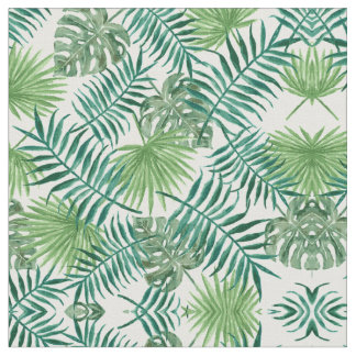 Green Palm Leaves Art Watercolor Fabric Pattern