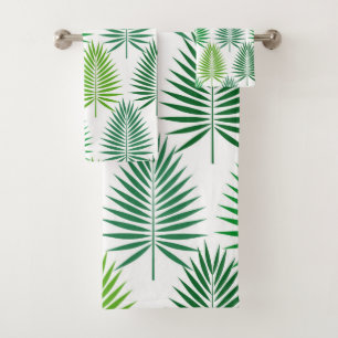 Green palm leaves botanical pattern Towel