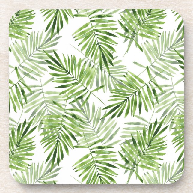 Green Palm Leaves Drink Coaster (Front)