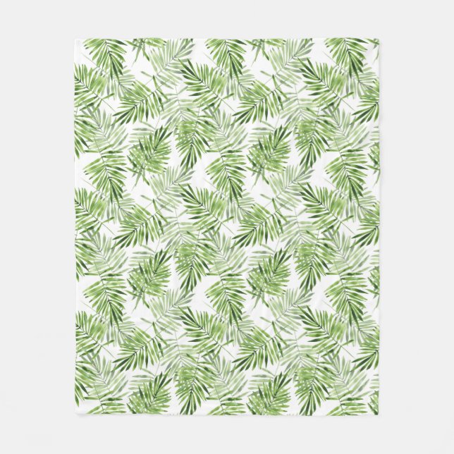 Green Palm Leaves Fleece Blanket (Front)