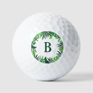 Green palm leaves floral monogram golf balls