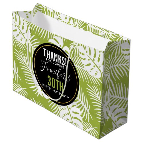 Green Palm Leaves Jungle Pattern Birthday Thanks Large Gift Bag