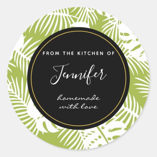 Green Palm Leaves Jungle Pattern Kitchen Baking Classic Round Sticker