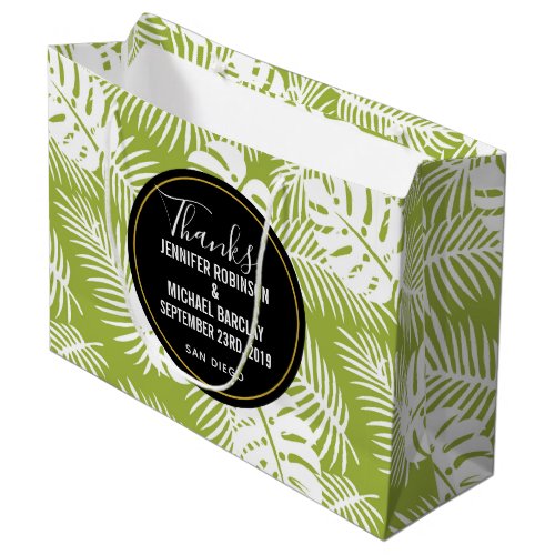 Green Palm Leaves Jungle Pattern Wedding Thanks Large Gift Bag