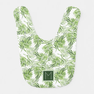 Green Palm Leaves   Monogram Bib