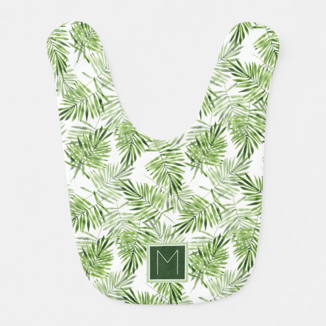 Green Palm Leaves | Monogram Bib (Front)