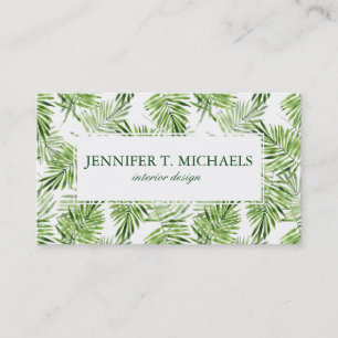 Green Palm Leaves Monogram Business Card