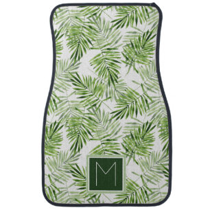 Green Palm Leaves Monogram Car Mat