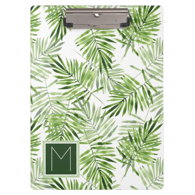 Green Palm Leaves | Monogram Clipboard (Front)