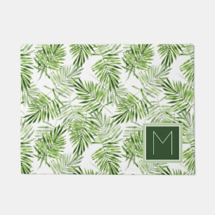 Green Palm Leaves   Monogram Doormat