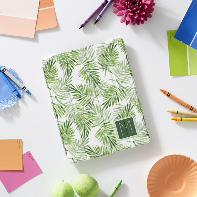 Green Palm Leaves | Monogram iPad Smart Cover (In Situ)