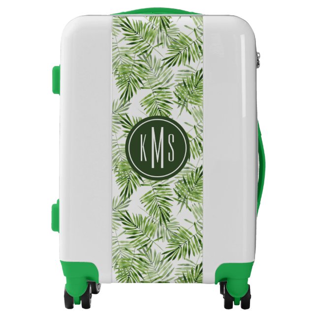 Green Palm Leaves | Monogram Luggage (Front)