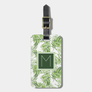 Green Palm Leaves Monogram Luggage Tag
