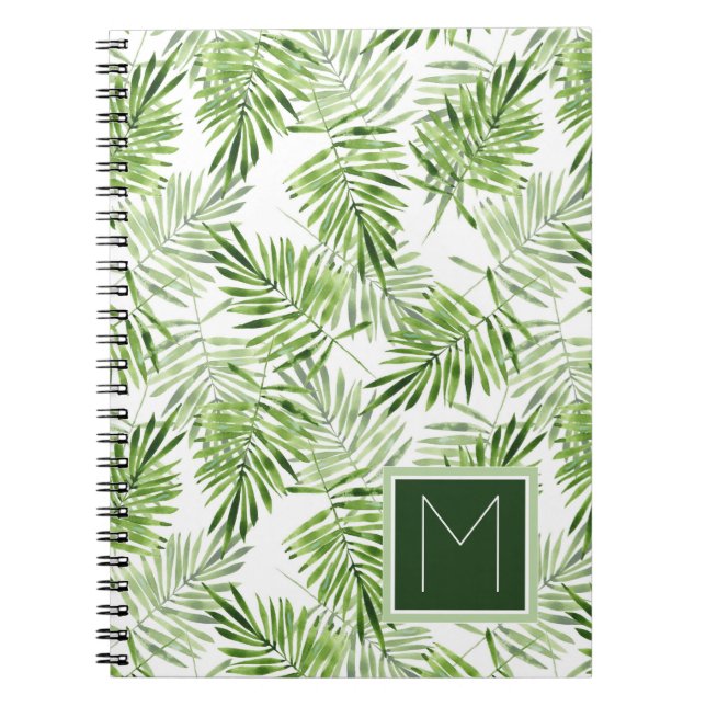 Green Palm Leaves | Monogram Notebook (Front)