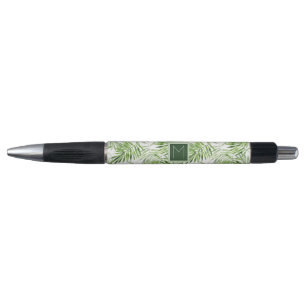 Green Palm Leaves Monogram Pen