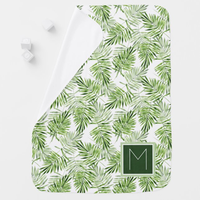 Green Palm Leaves | Monogram Stroller Blanket (In Situ)