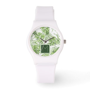 Green Palm Leaves Monogram Watch