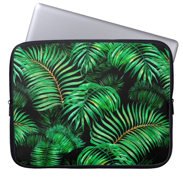 Green palm leaves pattern laptop sleeve (Front)