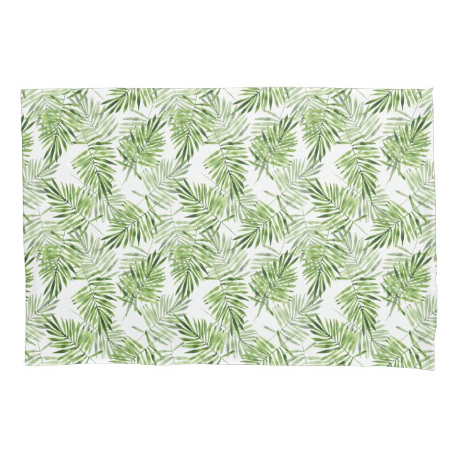 Green Palm Leaves Pillow Case (Front-Left)