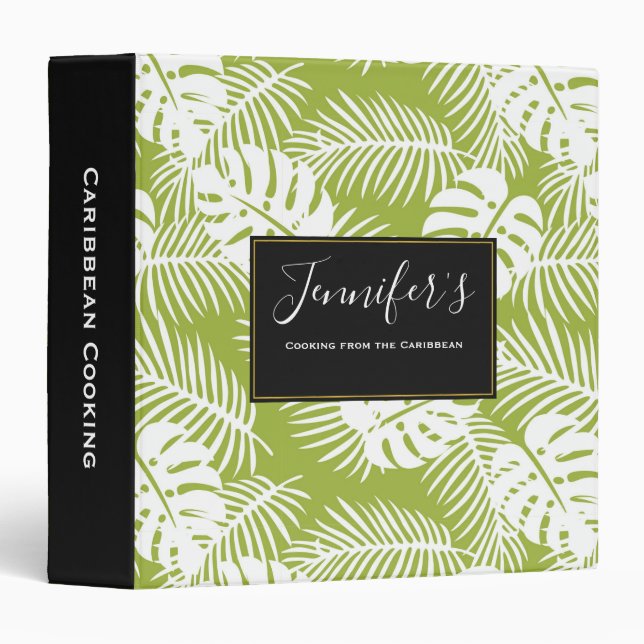 Green Palm Leaves Rainforest Pattern 3 Ring Binder (Front/Spine)