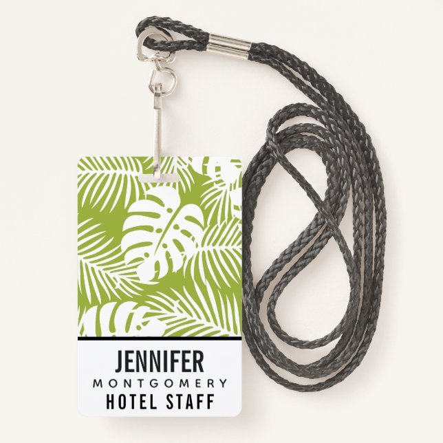 Green Palm Leaves Rainforest Pattern Badge (Front with Lanyard)