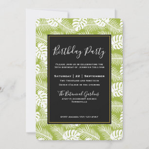 Green Palm Leaves Rainforest Pattern Birthday Invitation