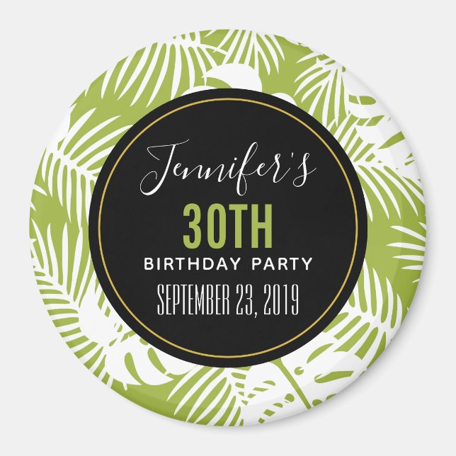 Green Palm Leaves Rainforest Pattern Birthday Magnet (Front)