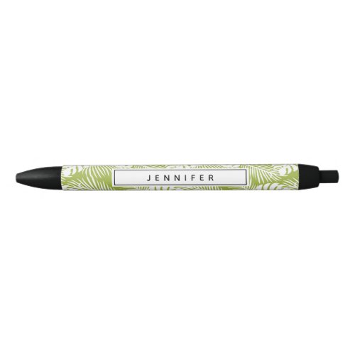 Green Palm Leaves Rainforest Pattern Black Ink Pen