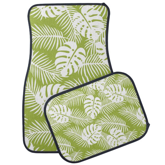 Green Palm Leaves Rainforest Pattern Car Floor Mat (Set)