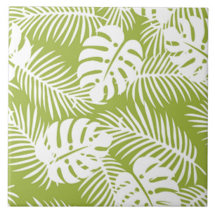 Green Palm Leaves Rainforest Pattern Ceramic Tile