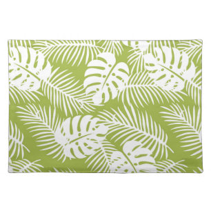 Green Palm Leaves Rainforest Pattern Cloth Placemat