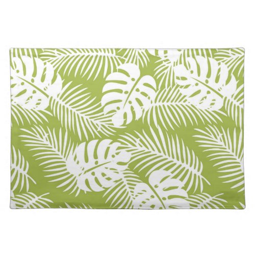 Green Palm Leaves Rainforest Pattern Cloth Placemat