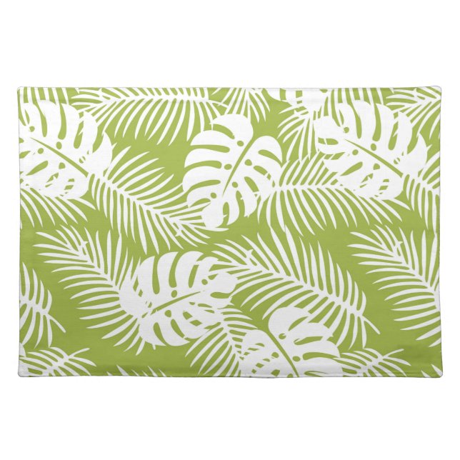 Green Palm Leaves Rainforest Pattern Cloth Placemat (Front)