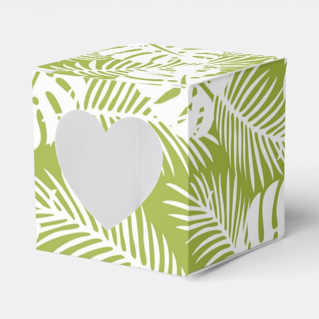 Green Palm Leaves Rainforest Pattern Favor Boxes (Front Side)