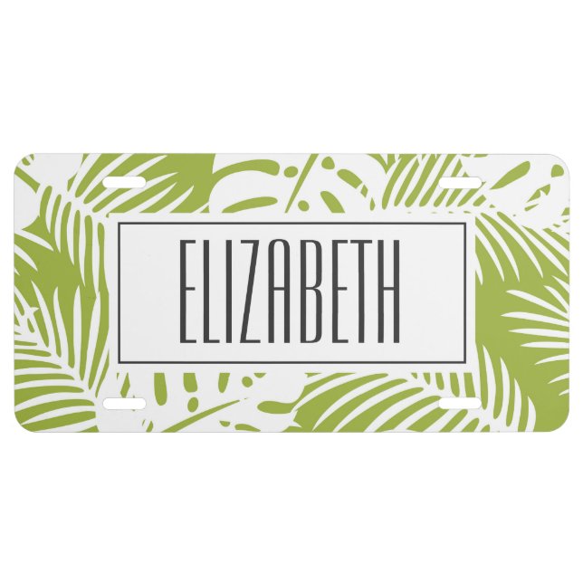 Green Palm Leaves Rainforest Pattern License Plate (Front)