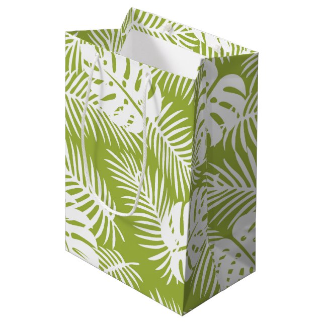 Green Palm Leaves Rainforest Pattern Medium Gift Bag (Front Angled)