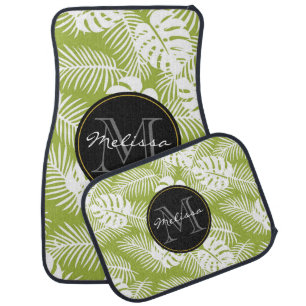 Green Palm Leaves Rainforest Pattern Monogram Car Floor Mat