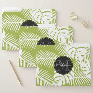 Green Palm Leaves Rainforest Pattern Monogram File Folder