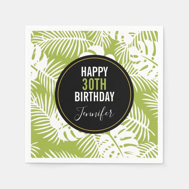 Green Palm Leaves Rainforest Pattern Napkins (Front)