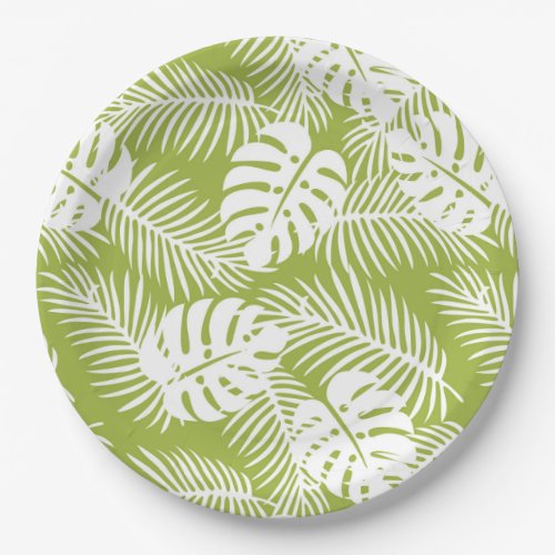 Green Palm Leaves Rainforest Pattern Paper Plates