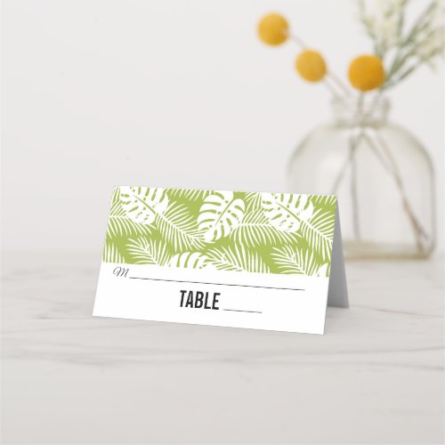 Green Palm Leaves Rainforest Pattern Place Card
