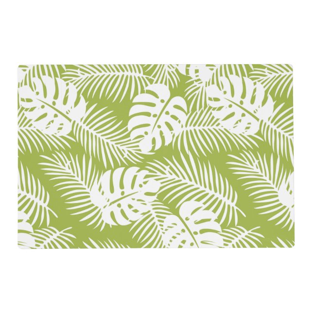 Green Palm Leaves Rainforest Pattern Placemat (Front)